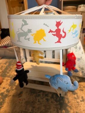 Dr. Seuss Colorful Nursery Mobile with Blue, Red, Yellow, Gray Characters